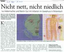 Apero der Neuen Luzerner Zeitung über die Ausstellung Entnettet, Ivo Habermacher und Martin Gut, Zeichen und Malerei vom 15. November 2001.