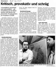 Neue Luzerner Zeitung über die Ausstellung Entnettet, Ivo Habermacher und Martin Gut, Zeichen und Malerei vom 26. November 2001.
