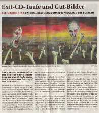 Zur EXIT CD-Taufe mit der Ausstellung des Coverartwork von Martin Gut, SurseerWoche vom 9. April 2009.