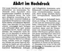SurseerWoche vom 15. Dezember 1995 über die Gruppenausstellung Abart im Hochdrock in Sursee.