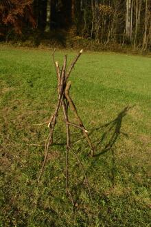 Sechzehn verkehrte Bäume und drei Vierecke, Landart von Martin Gut auf Noseland, 2014